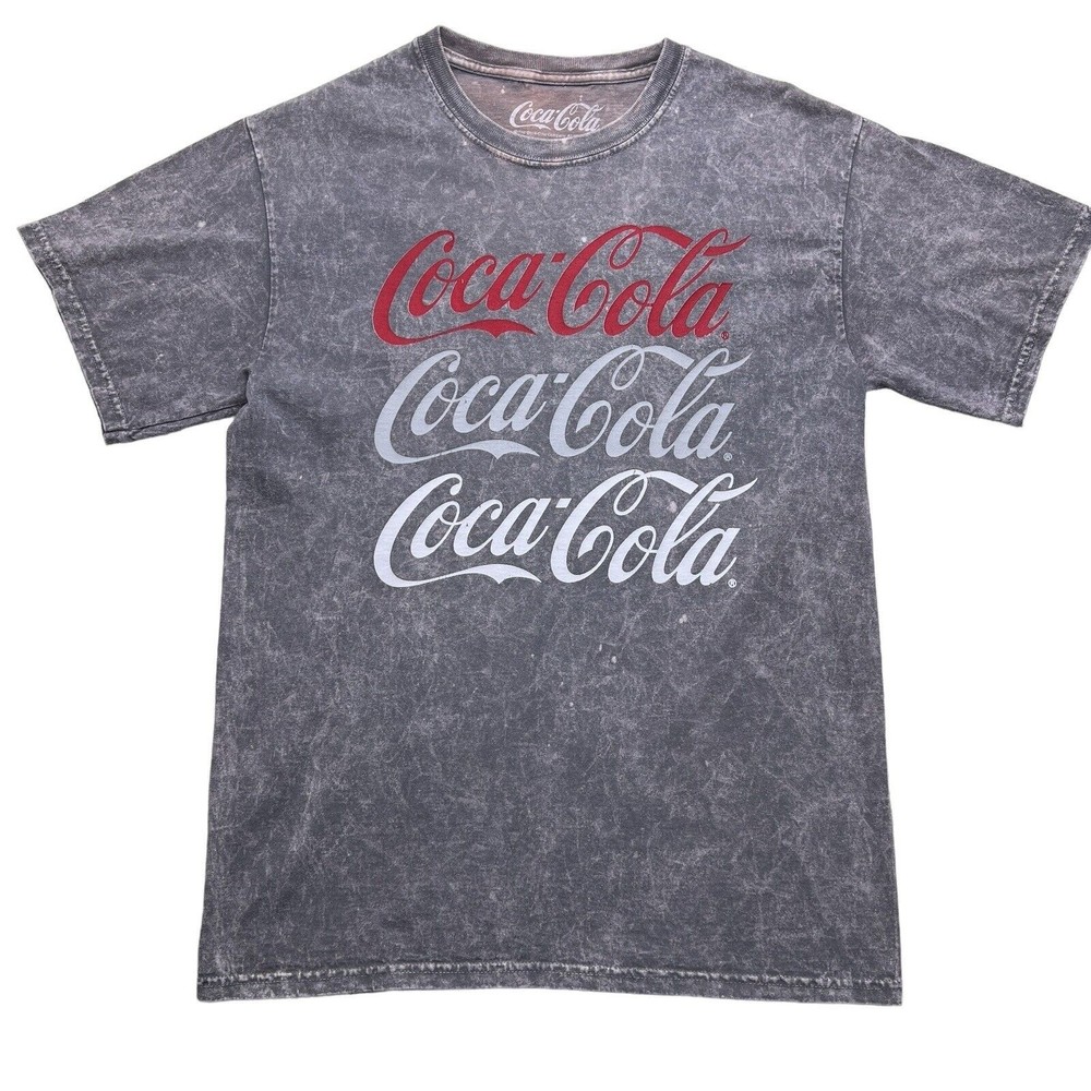 Coca-Cola T-shirt Medium Gray Acid/Bleach Wash‎ Spell-out Script